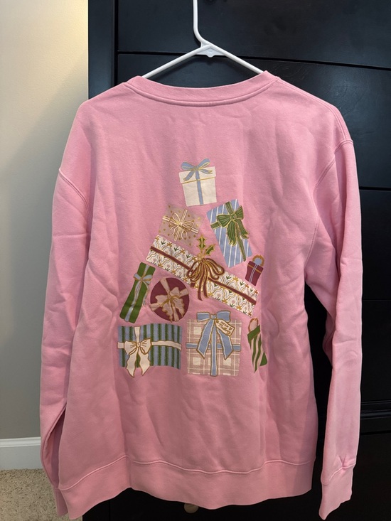 Living Fully Co. Tops - Living Fully Co. Christmas Pink Gift-Print Crewneck Sweatshirt